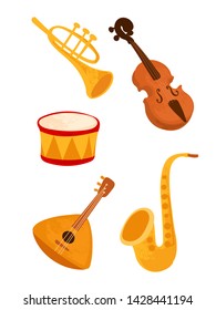 Set cartoon music instrumentin children's style. Vector illustrations for children books or posters.