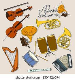 set of  cartoon music instruments 
