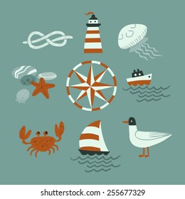 set of the cartoon nautical objects