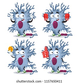 Set Of Cartoon Neuron Cells Character Mascot On White Background