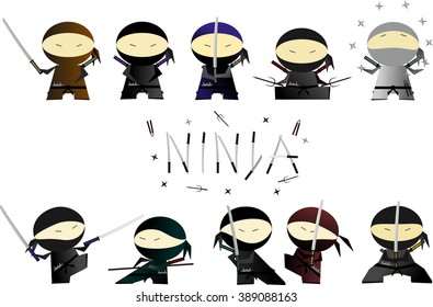 Set of cartoon ninja