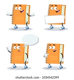 set of cartoon notebook mascot on white background