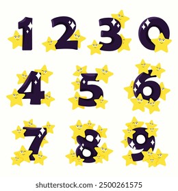 Set of cartoon numbers space and stars