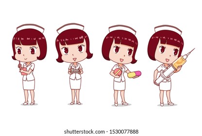 Set of Cartoon Nurse in different poses.	