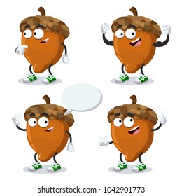 set of cartoon nut mascot on white background