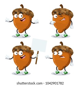 set of cartoon nut mascot on white background