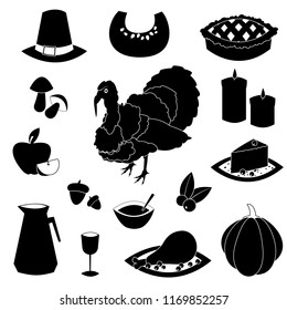 Set of cartoon object for thanksgiving day on white background