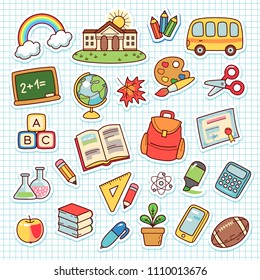 Set Cartoon Objects Elementary School Collection Stock Vector (Royalty