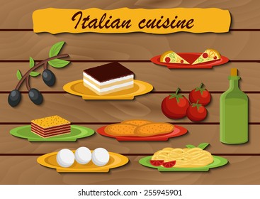 Set of cartoon objects on italian food theme for your design