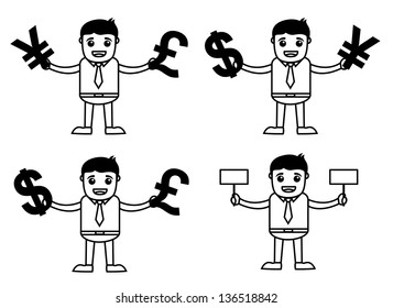 Set of Cartoon Office Worker in Various Currency Poses