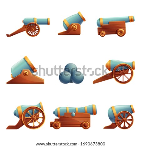 Set of cartoon old cannons, vector illustration