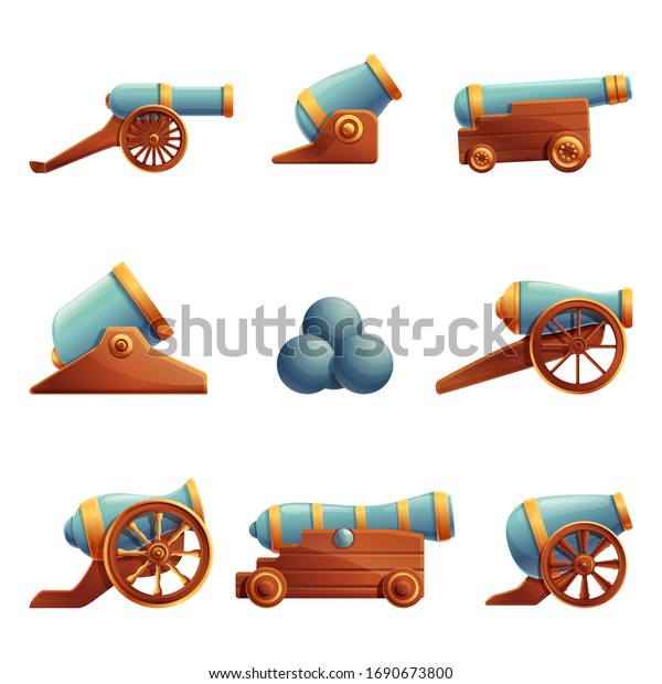 Set Cartoon Old Cannons Vector Illustration Stock Vector (Royalty Free ...