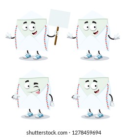 set of cartoon open envelope with a message inside character mascot on white background