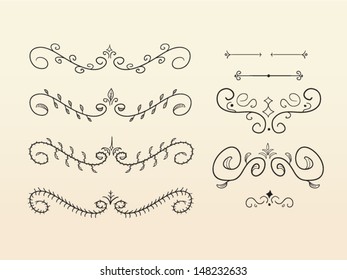 Set of cartoon ornamental design elements for decoration 