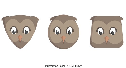 Set of cartoon owls. Different shapes of animal heads.