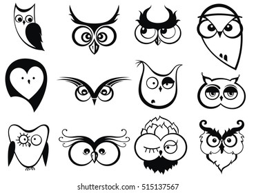 Set of cartoon owls with various emotions