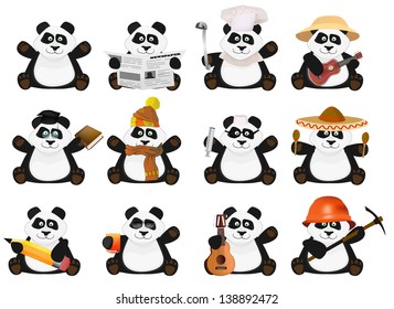 Set of cartoon panda