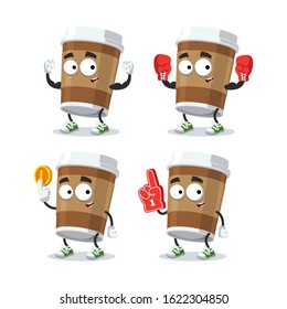 set of cartoon paper cup of coffee character mascot on white background