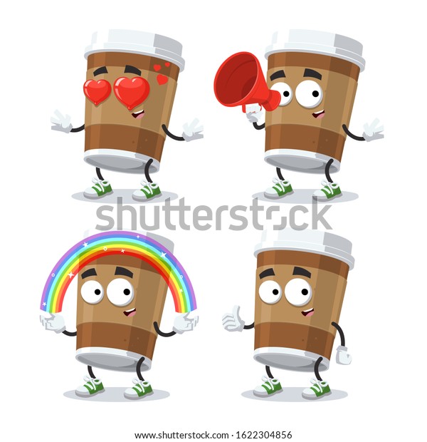 Set Cartoon Paper Cup Coffee Character Stock Vector (Royalty Free ...