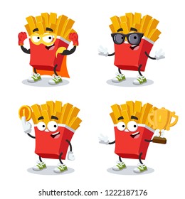 set of cartoon paper packaging french fries potatoes character mascot on white background
