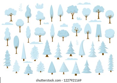 set of cartoon park and forest winter trees 