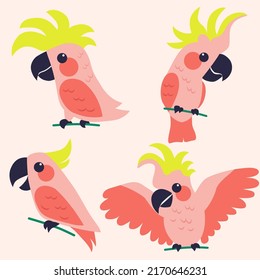 
Set of cartoon parrots. Vector illustration.