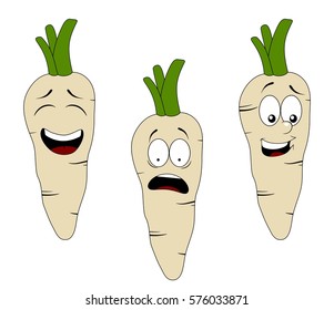 Set of cartoon parsley character with different expressions isolated on white background