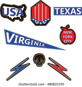 A set cartoon patch badges in the american style. patches collection. vector illustration. 