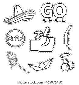 A set cartoon patch badges. Patches  collection. Fashion pin badges. Vector illustration
