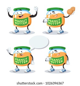 set of cartoon peanut butter mascot on white background