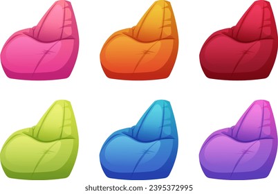 Set of cartoon pear chairs in different colors on transparent background. Vector illustration of modern furniture