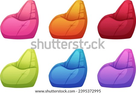 Set of cartoon pear chairs in different colors on transparent background. Vector illustration of modern furniture