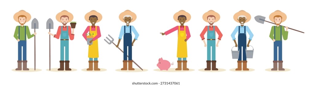 conjunto de desenho animado camponês ilustração vetorial