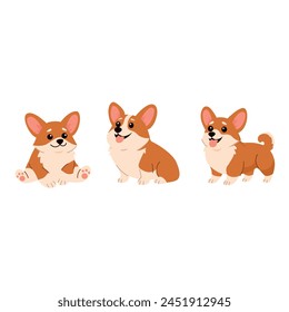 set Cartoon Pembroke Welsh Corgi illustration