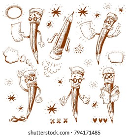 Set of cartoon pencils, vector illustration.