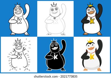 Set of cartoon PENGUIN in 6 styles, Vector illustration