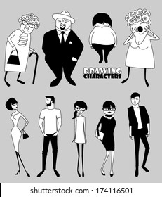 Conjunto de personas de dibujos animados de diferentes edades