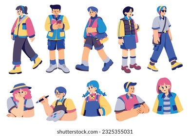 set of cartoon people in different pose flat style illustration