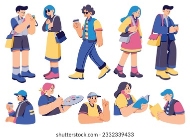 set of cartoon people in different pose flat style illustration