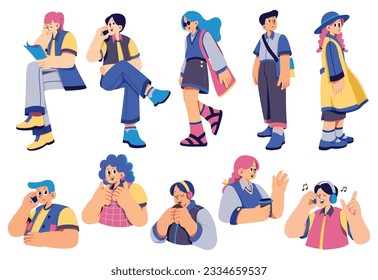 set of cartoon people in different pose flat style illustration