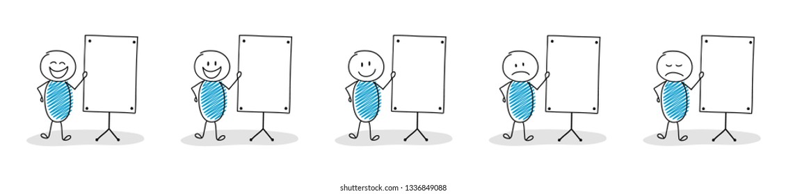 Set of cartoon people with empty whiteboard. Vector