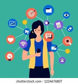 Set of cartoon peoples using internet device like smartphone and laptop with digital lifestyle action. Vector illustrations.