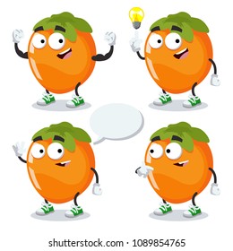 set of cartoon persimmon mascot on white background