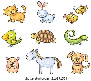 Set of cartoon pet animals