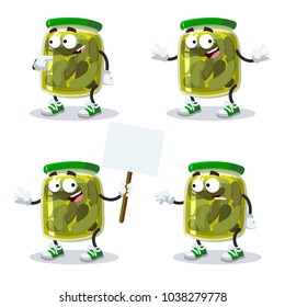 set of cartoon pickled cucumbers mascot on white background