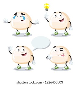set of cartoon piece of mozzarella cheese character mascot on white background