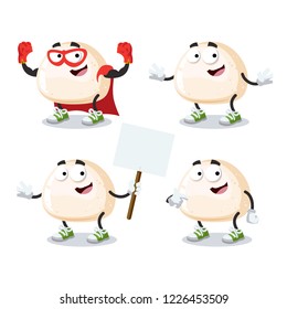 set of cartoon piece of mozzarella cheese character mascot on white background