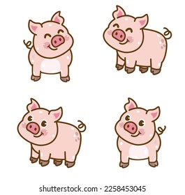 Set Cartoon Pig character vector.