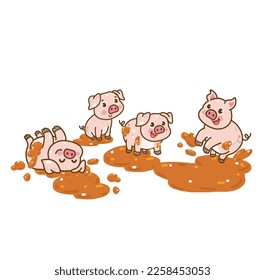 Zeichensatz Cartoon Pig, Vektorgrafik.