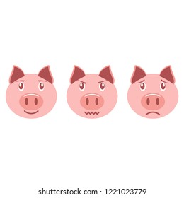 Set of cartoon piglet emoticons